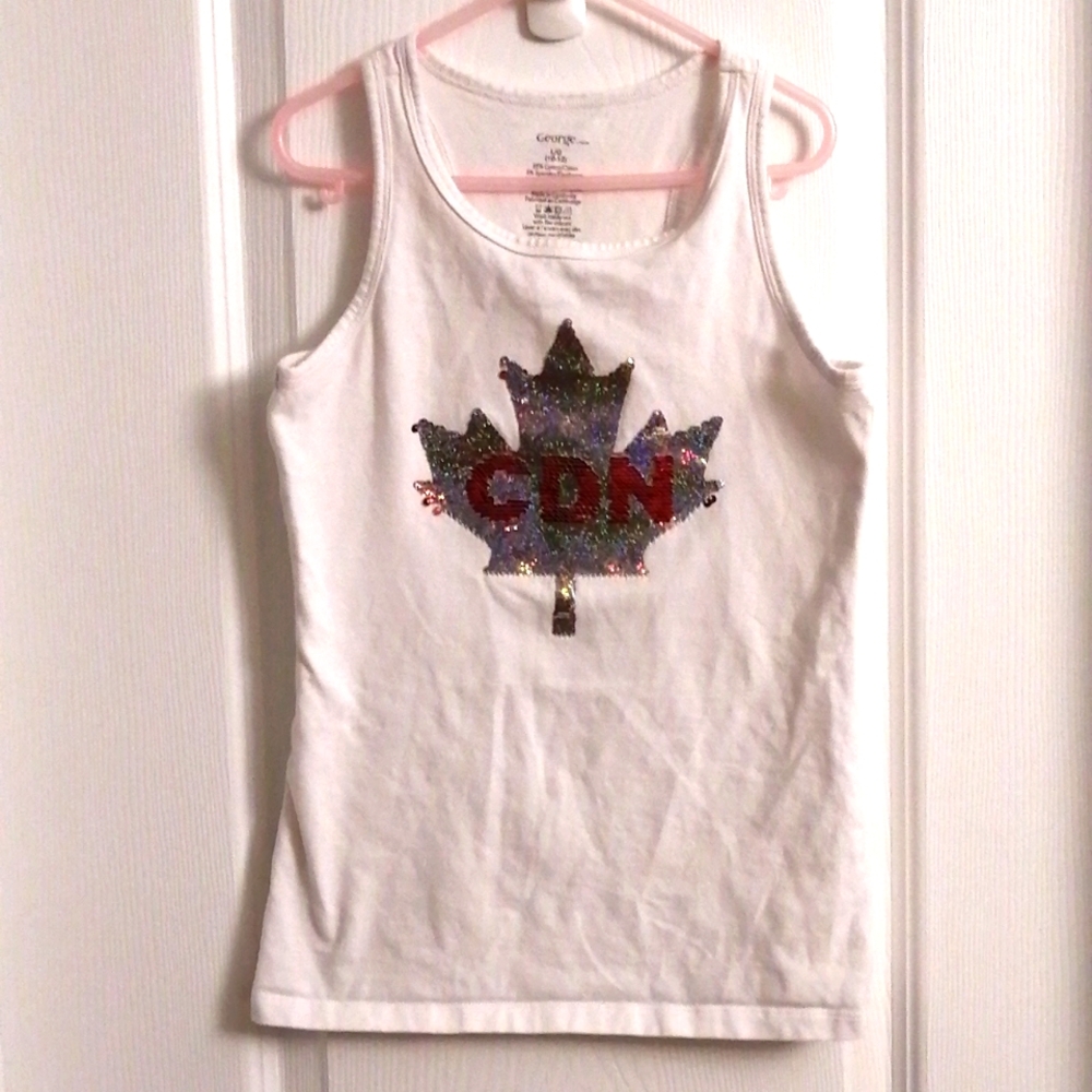 Girl's Maple Leaf Flip Sequin Tank Top